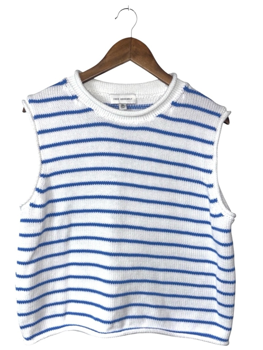 Free Assembly Striped Knit Sleeveless Tank Sweater White Blue Cotton Coastal XXL